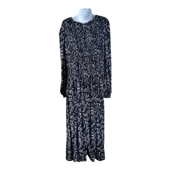 Madewell Navy Paisley V-Neck Long Sleeve Maxi Dress - Picture 4 of 9